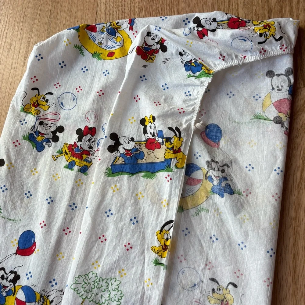 Vintage 1984 Dundee Fitted Mini Crib Sheet Baby Mickey Playground Print Cotton